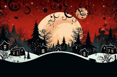 Ilustraci N De Una Escena Nocturna De Navidad Con Luna Llena Y Un