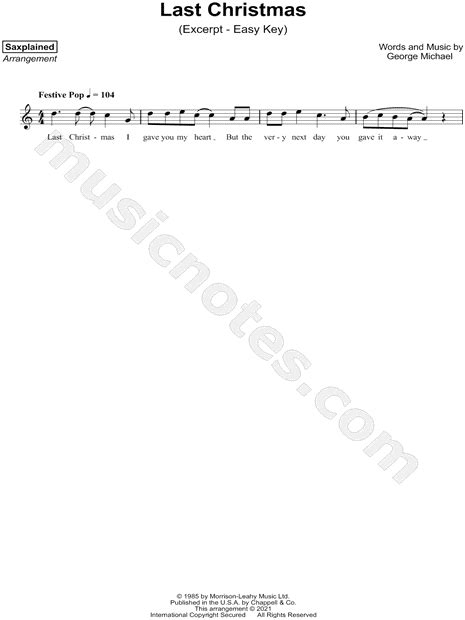 Saxplained Last Christmas Excerpt Easy Sheet Music Alto Saxophone Solo In C Major