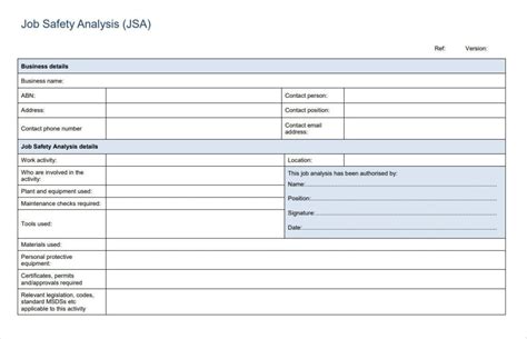 Printable Job Safety Analysis Template