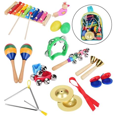 12Pcs Toddler Musical Instruments Wooden Xylophone Set Children Percussion Toys Instruments for ...