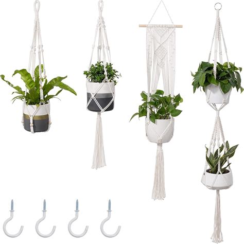 HBselect 4er Makramee Blumenampel Set zum aufhängen Baumwollseil für