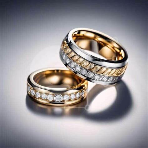 Elegant Gold and Silver Wedding Bands with Diamonds stock photo | Creative Fabrica