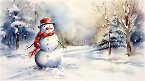 Premium AI Image Snowman A Cheerful Snow Man In A Red Slap And A