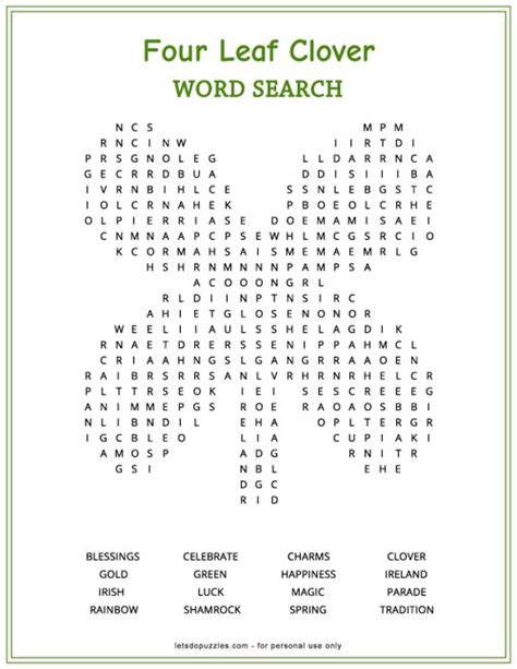 Four Leaf Clover Word Search Puzzles