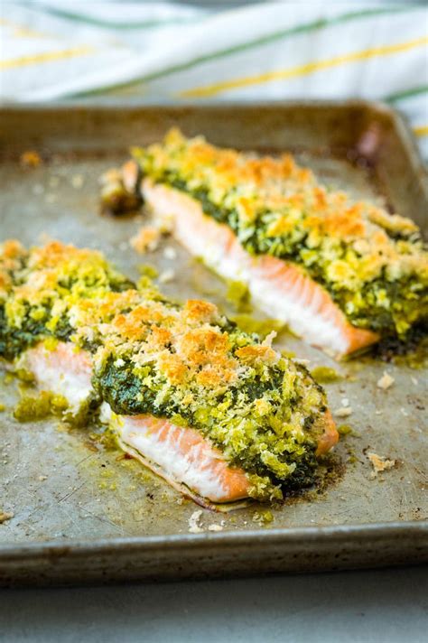 Quick And Easy Baked Salmon Pesto For Weeknight Dinners Garlic Zest