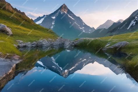 Premium AI Image | Wallpaper Desktop Mountain Range Reflected In Calm ...