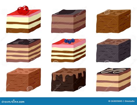 Set Of Chocolate Brownies Cartoon Icon Design Template With Various