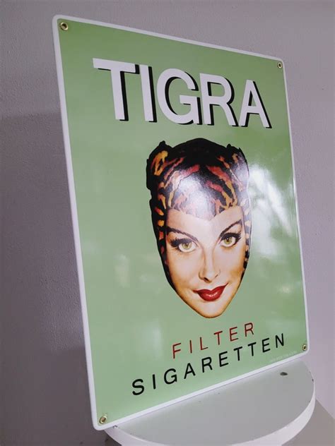 Tigra Sigaretten Emaille Reclamebord Emaillerie Belge Reclamebord