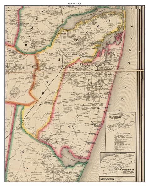 Ocean New Jersey 1861 Old Town Map Custom Print Monmouth Co Old Maps