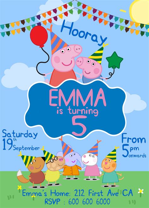 Peppa Pig Birthday Invitation Peppa Pig Birthday Kids - Etsy