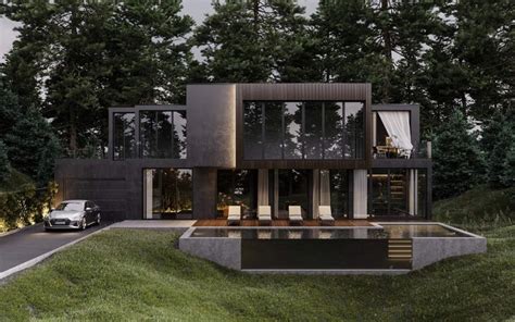 A Car Is Parked In Front Of A Modern House