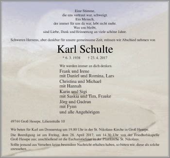 Traueranzeigen Von Karl Schulte Noz Trauerportal