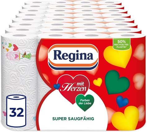 Regina mit Herzen Haushaltstücher 3 lagig 32 Rollen Packung 8 x 4