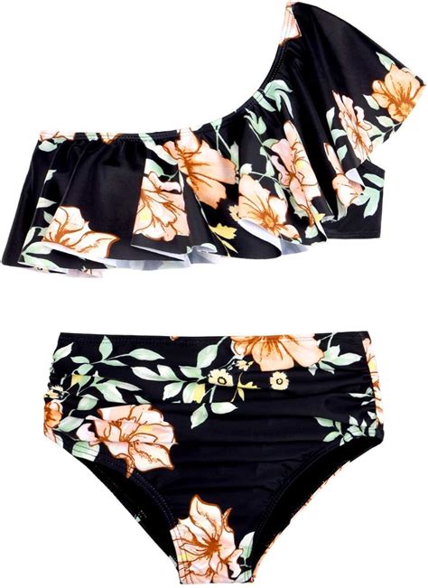 Hilor Conjunto De Bikini De Dos Piezas Para Ni A Con Volantes Negro A Os Amazon Es