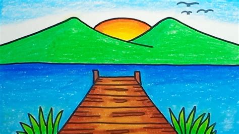 How To Draw Lake Scenery Beautiful Step By Step Drawing Lake Scenery