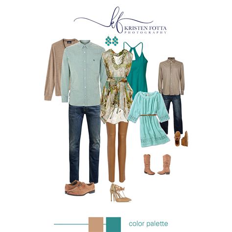 Coordinating Outfits for Family Photos - blue, green and tan