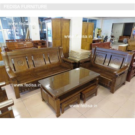 Wooden Corner Settee Carved Teak Wood Sofa Set Sagwan Wood Furniture