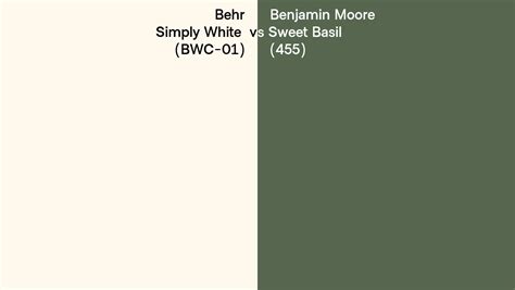 Behr Simply White Bwc Vs Benjamin Moore Sweet Basil Side By