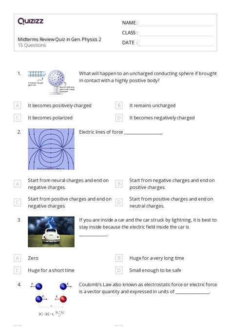 Coulombs Law And Electric Force Worksheets For Th Year On Quizizz