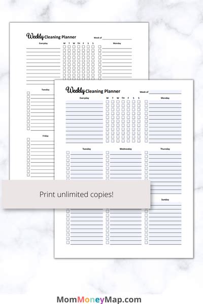 Weekly Cleaning Planner Printable PDF – Mom Money Map