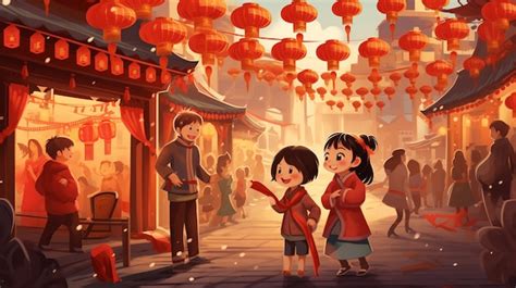 Free Photo | Scene in anime style for chinese new year festival celebration