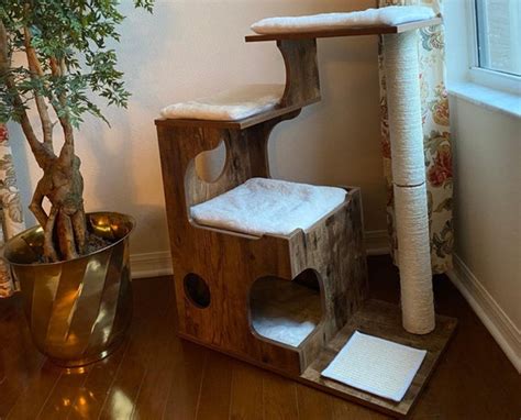 Rustic Brown Cat Tree Cat Tower Cat Tree With 3 Beds And Etsy