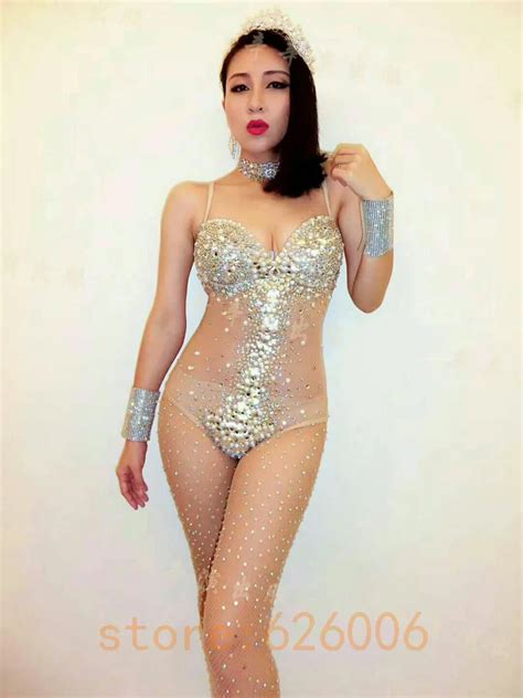 Nightclub Female Singer Dj Ds Stage Costumes Women Sexy Luxurious Diamond Perspective Skin