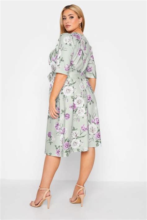 Yours London Plus Size Curve Sage Green Floral Square Neck Dress