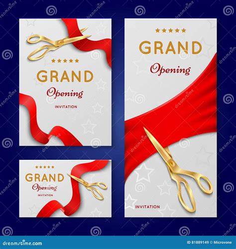 Ribbon Cutting With Scissors Grand Opening Ceremony Vector Invitation