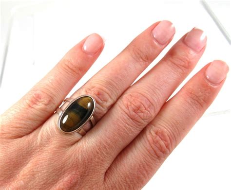 Solid 925 Sterling Silver Tiger S Eye Ring Southwestern Oval Split