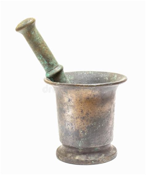 Mortar En Pestle Vintage Witte Achtergrond Stock Foto Image Of