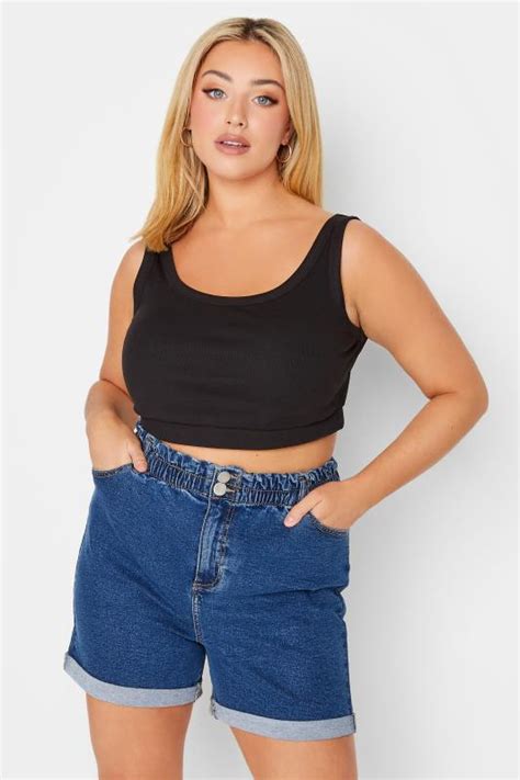 YOURS Plus Size Mid Blue Elasticated Waist Denim Shorts Yours Clothing