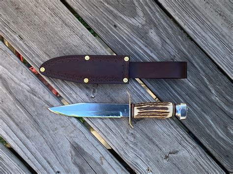 Vintage Edge Brand Bowie Knife With Hand Made Leather Sheath