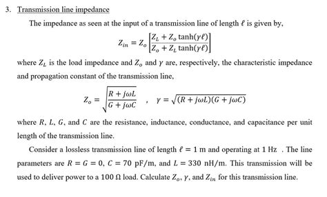 Solved 3. Transmission line impedance The impedance as seen | Chegg.com