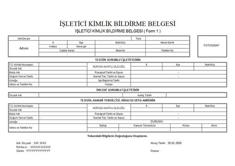 Kİmlİk bildirim formu örneği