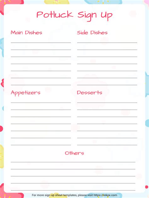 Free Printable Potluck Sign Up Sheet Templates · Inkpx