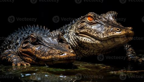 Endangered crocodile and alligator show aggression in African swamp