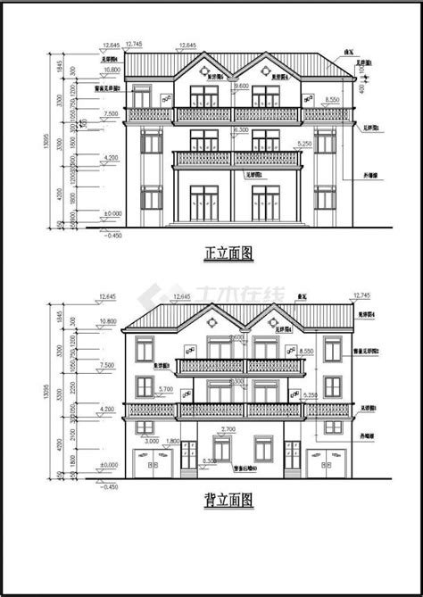 某三层带阁楼层框架结构乡村别墅设计cad建筑施工图（含设计说明）建筑施工图土木在线