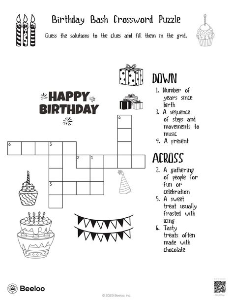 Birthday Themed Crossword Puzzles Beeloo Printable Crafts And