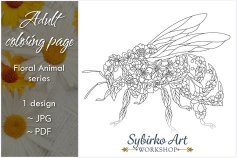 Spring Floral Honey Bee Coloring Page Gráfico Por Sybirko Art Workshop