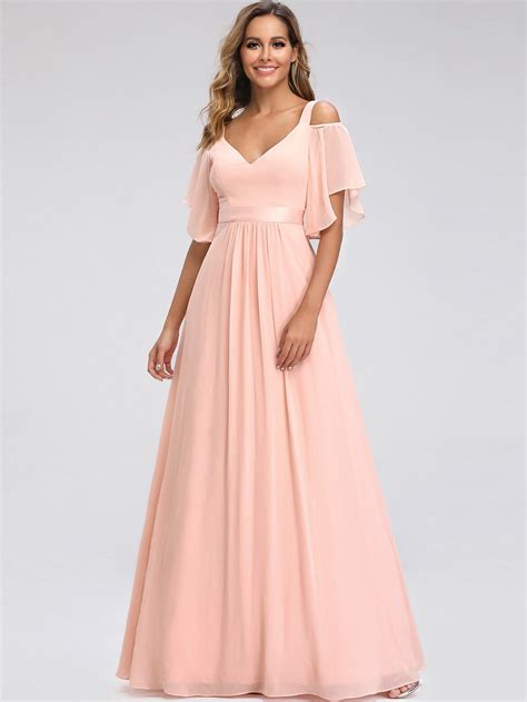 EverPretty Cold Shoulder Flutter Sleeve Maxi Formal Dress Chiffon