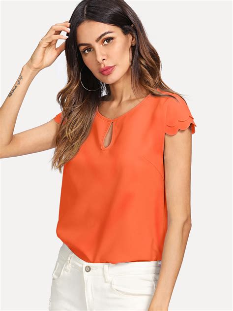 Blusa De Manga Ribete En Abanico Naranja Neón Shein México