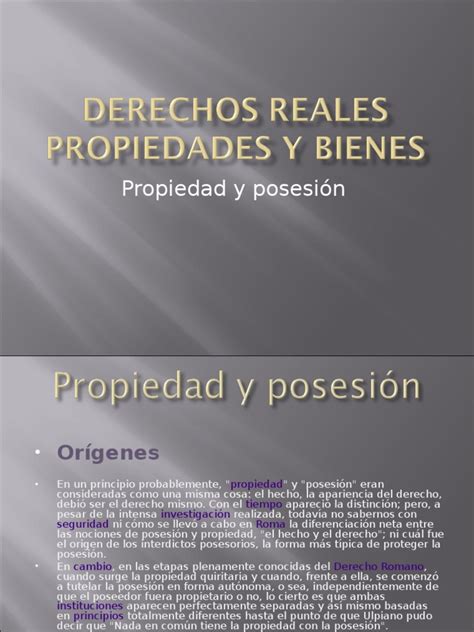 Derechos Reales Propiedades Y Bienes Presentacion Posesión Ley