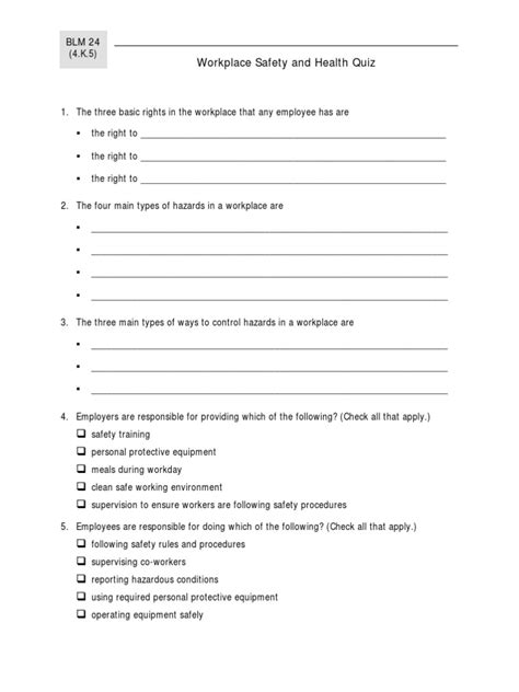 Printable Workplace Safety Quiz With Answers