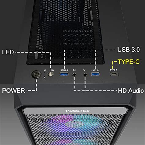 Musetex Matx Pc Case Computer Case With 2pcs Argb Fans Computer Gaming Case With Type C Port