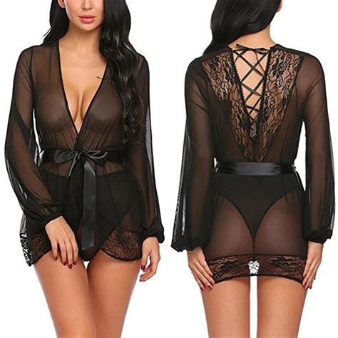 Sexy Lace Lingerie Erotic See Through Nightgown Pajamas Porno Babydoll