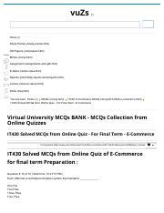 IT430 Solved MCQs From Online Quiz For Final Term E Commerce Pdf