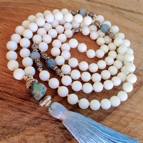 Beautiful White Mala Necklace Boho Chic Tassel Necklace