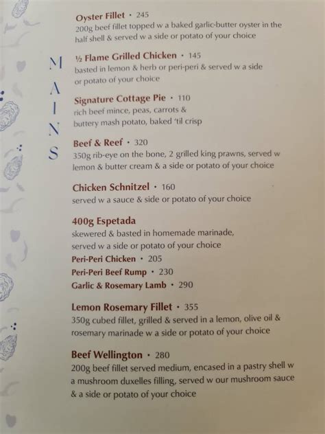 Menu At Steak And Oyster Restaurant Umhlanga 12