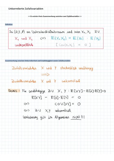 Unkorrelierte Zufallsvariable Grundlagen Der Stochastik Studocu